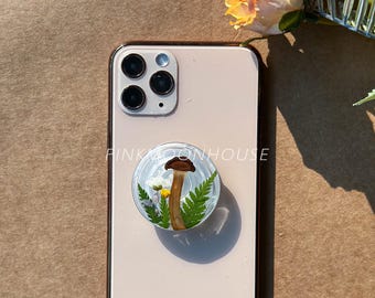 Handmade Forget Me Not Real Rose Flower Phone Grip, Pressed Mushroom Magnetic Grip For Kindle, Dried Fern Leaf Plant Phone Holder Charm