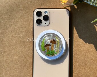 Handmade Forget Me Not Real Rose Flower Phone Grip, Pressed Mushroom Magnetic Grip For Kindle, Dried Fern Leaf Plant Phone Holder Charm