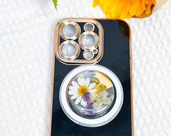 Real Flower Phone Grip, Strawberry Pressed Fruit Grip, Pansy Daisy Baby's Breath Dried Flower Grip, Magnetic Lemon Pressed Flower Phone Grip