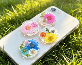 Real Pressed Flower Phone Grip, Butterfly Grip, Daisy Handmade Dried Floral Base, Magnetic Grip For Kindle