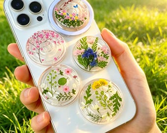 Real Pressed Flower Phone Grip, Butterfly Grip, Lace  Handmade Dried Floral Base, Magnetic Fern Leaf Grip For Kindle