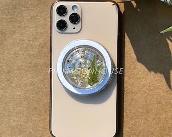 Handmade Forget Me Not Real Rose Flower Phone Grip, Pressed Mushroom Magnetic Grip For Kindle, Dried Fern Leaf Plant Phone Holder Charm