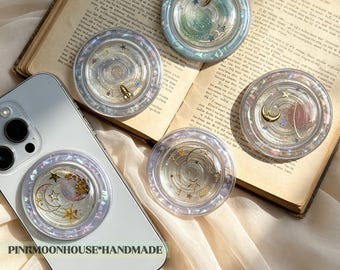 Planet Resin Magnetic Phone Grip,Holographic Resin Phone Grip,Galaxy Planet Phone Grip For Kindle, Space Moon Phone Holder, Star Phone Charm