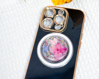 Real Flower Phone Grip, Strawberry Pressed Fruit Grip, Pansy Daisy Baby's Breath Dried Flower Grip, Magnetic Lemon Pressed Flower Phone Grip