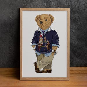 Download digital de pôster de parede do urso Polo, pôster de revista de moda, pôster de revista de moda vintage, pôster de Polo Ralph para impressão