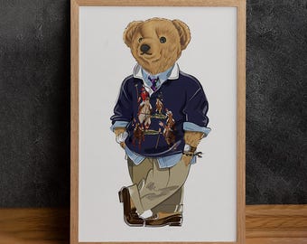 Polo Bear Wall Art Poster, Fashion Magazine Poster, Vintage Fashion Magazine Poster, Printable Polo Ralph, High Quality Canvas
