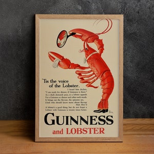 Guinness Poster Poster, Vintage Guinness, High Quality Canvas Print, Wall Art, Classic Poster, Home Decor, Lobster Art