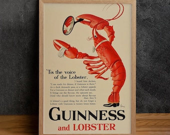 Guinness Poster Poster, Vintage Guinness, High Quality Canvas Print, Wall Art, Classic Poster, Home Decor, Lobster Art