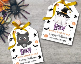 Printed Halloween Gift Tags,Trick Or Treats Bag Tags,Halloween Party Favors,Treat Bag Labels,Personalized Halloween Tags,Spooky Halloween