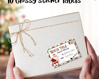 Santa Claus Gift Tag Sticker,North Pole Special Delivery,From Santa Labels,Set of 10 Labels,Festive Santa Gift Tags,North Pole Delivery