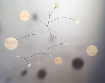 Modern wood Mobile made of Birch Plywood and Stainless Steel perfect Baby Nursery Art Sprigs III Wooden Circles