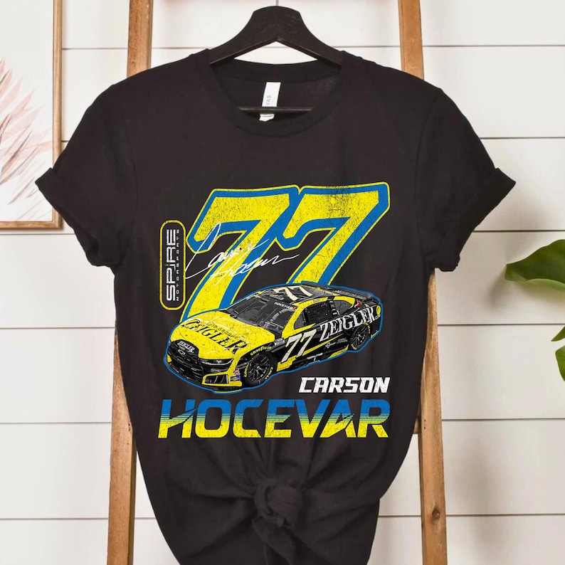 Carson Hocevar #77 Spire Motorsports Racing T-Shirt, NASCAR Fan Tee image 2
