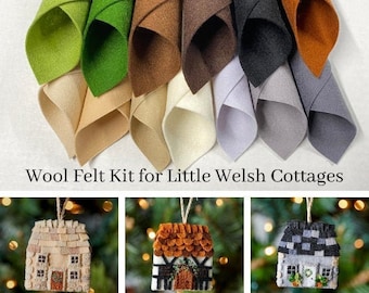 Wool Felt Kit, Little Welsh Cottages, Pattern Not Included, DIY Ornaments, Supplies Kit, Designed by Fabric and Ink