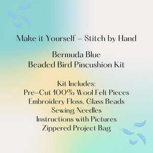 Pincushion Kit, Beaded Bird, DIY Kit, Hand Stitching Project, Bermuda Blue Bird, Stitchery Kit Bild 4