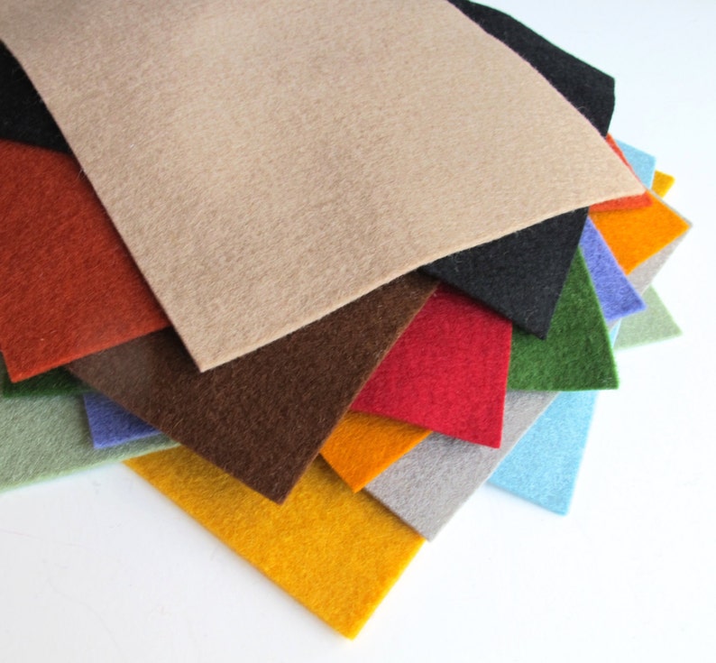 Wool Felt Set, 100% Wool, Primitive Shades, Pure Merino Fiber, Twelve Sheets, DMC Floss Option image 4