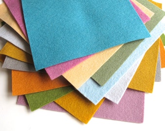 Felt Sheets, Dusty Tones, 100% Merino Wool, Set of Twelve Sheets, Felt Assortment, DMC Embroidery Floss