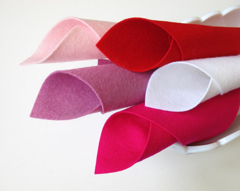 DMC Floss Felt Hearts White Wool Felt Set Rose Pink Red Light Pink Have a Heart Color Story Cerise Valentine Set Applique