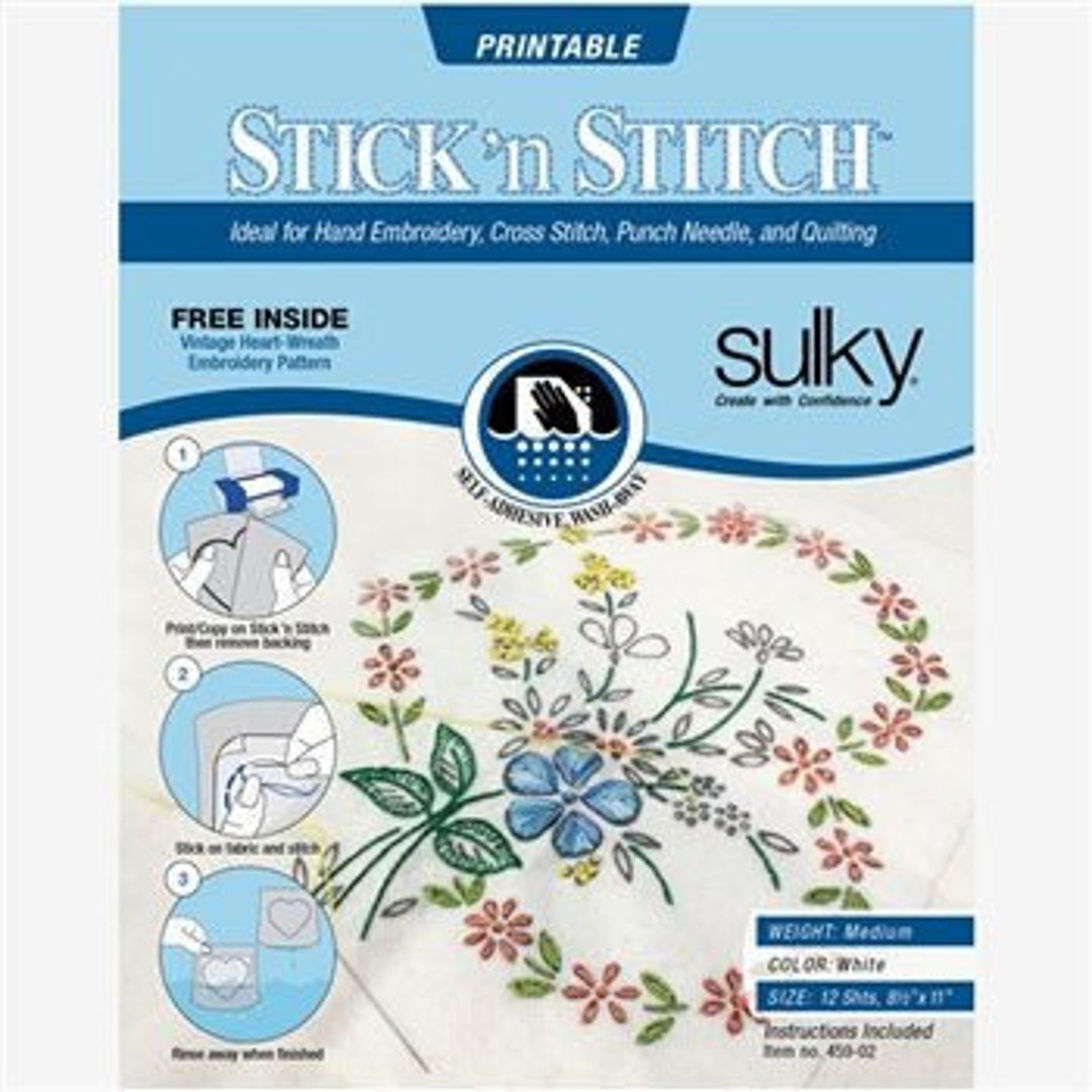 STICK N STITCH, Printable Water Soluble Paper Stabilizer by Sulky,  Embroidery, Quilt Templates, Foundation Piecing, Punch Needle,ships FAST 