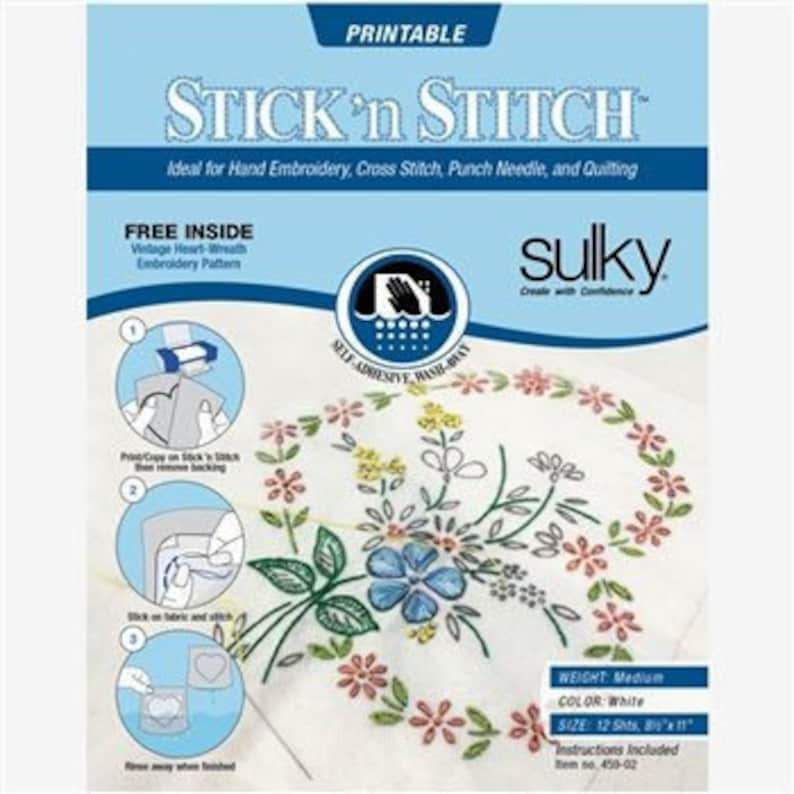 12 Sheets, Stick N Stitch, Printable Stabilizer, Sulky Fabri Solvy, Printable Embroidery, Water Soluble Paper, Sulky Stabilizer image 1