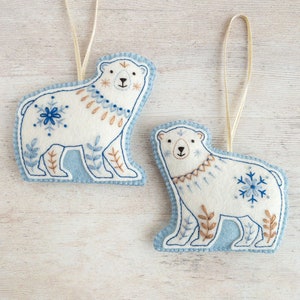 Wool Felt Polar Bear, Ornaments Kit, Pattern Sold Separately, Embroidery, DIY, DMC Floss, Stuffing, Hanging Cord Bild 5