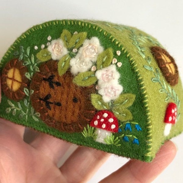 Pincushion Kit, Fairy Hill House, Pure Wool Felt, Angele Carter, FabricAndInk, DIY Project, Stitch By Hand, Pattern Sold Separately