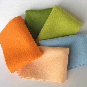 100% Wool Felt, Merino Wool, Fall Watercolors, Melon, Aquamarine, Light Peach, Yellow Green, Avocado, Felt Fabric, Autumn image 3