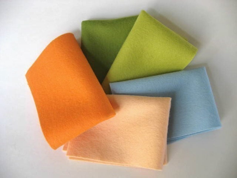 100% Wool Felt, Merino Wool, Fall Watercolors, Melon, Aquamarine, Light Peach, Yellow Green, Avocado, Felt Fabric, Autumn image 3