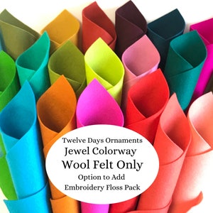 Jewel Colorway, Wool Felt Only, Twelve Days Ornaments, MmmCrafts, Emerald, Sapphire, Gold, 100% Wool Felt,