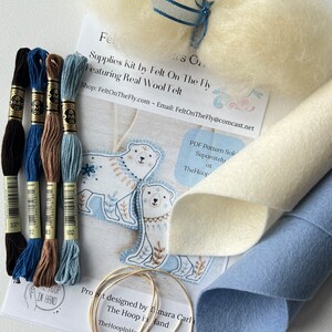 Wool Felt Polar Bear, Ornaments Kit, Pattern Sold Separately, Embroidery, DIY, DMC Floss, Stuffing, Hanging Cord image 2
