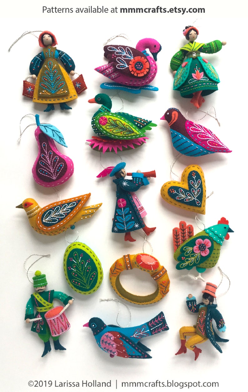 Twelve Days Ornaments, Jewel Colorway, Supplies Kit, 100% Wool Felt, Patterns Sold Separately, MmmCrafts image 1