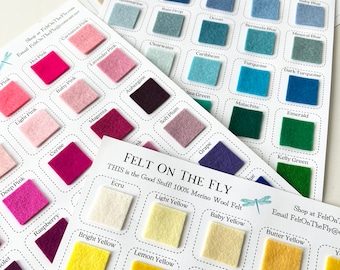 PRE-ORDER, Wool Felt Swatches, 100% Wool, Color Samples, Merino Wool Fiber, Color Card Set, Swatch Book, Felt Color Chart, Fabric Swatches