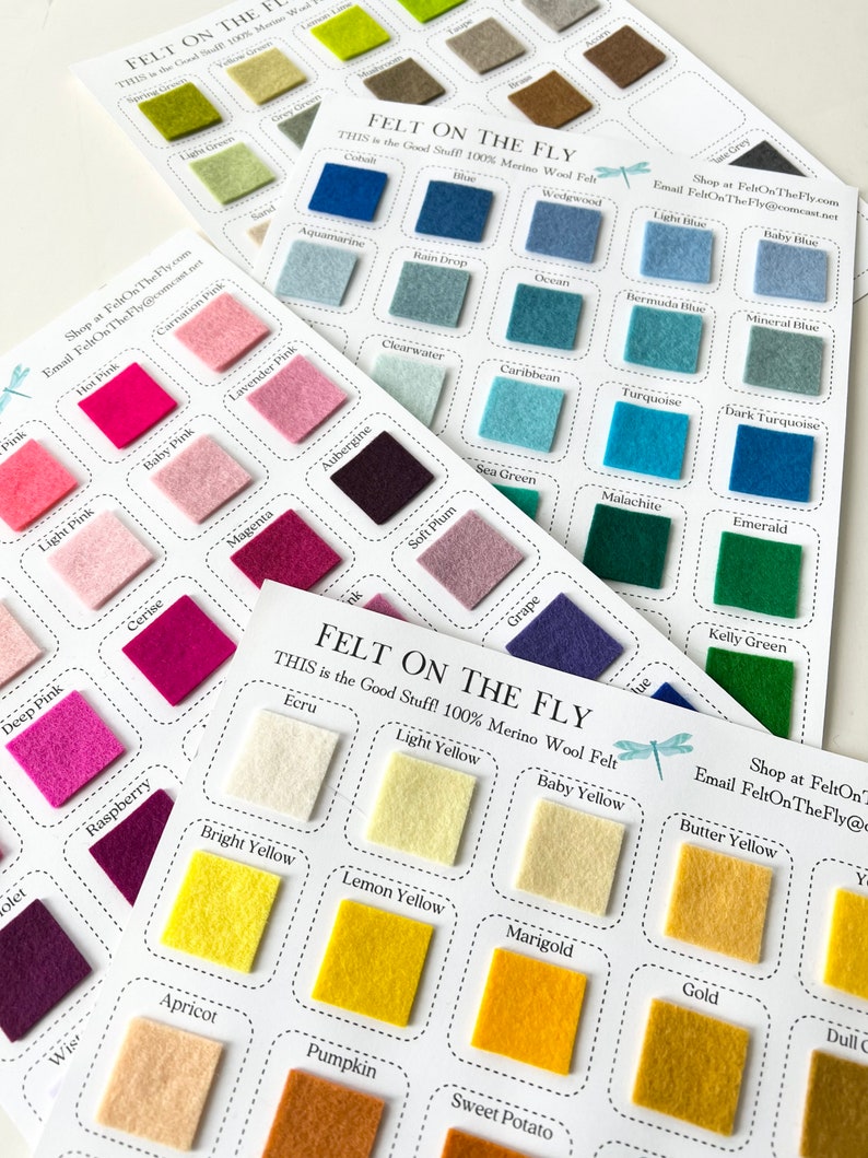 PRE-ORDER, Wool Felt Swatches, 100% Wool, Color Samples, Merino Wool Fiber, Color Card Set, Swatch Book, Felt Color Chart, Fabric Swatches image 1