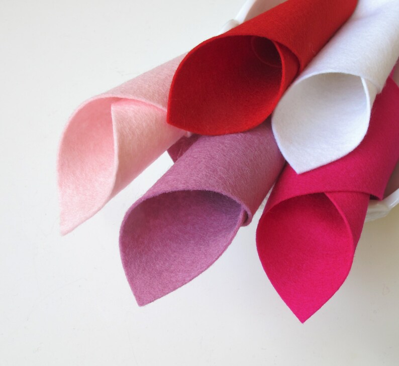 DMC Floss Felt Hearts White Wool Felt Set Rose Pink Red Light Pink Have a Heart Color Story Cerise Valentine Set Applique