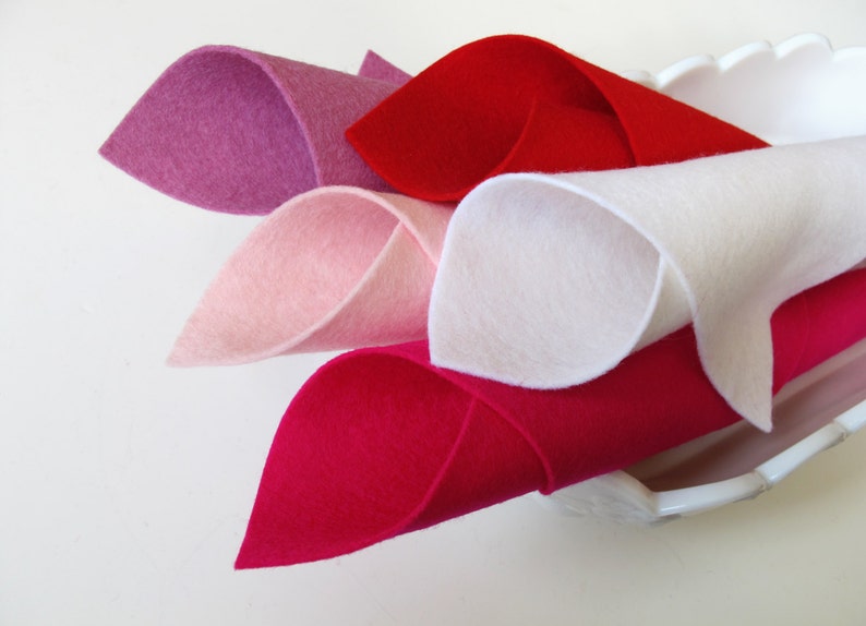 DMC Floss Felt Hearts White Wool Felt Set Rose Pink Red Light Pink Have a Heart Color Story Cerise Valentine Set Applique