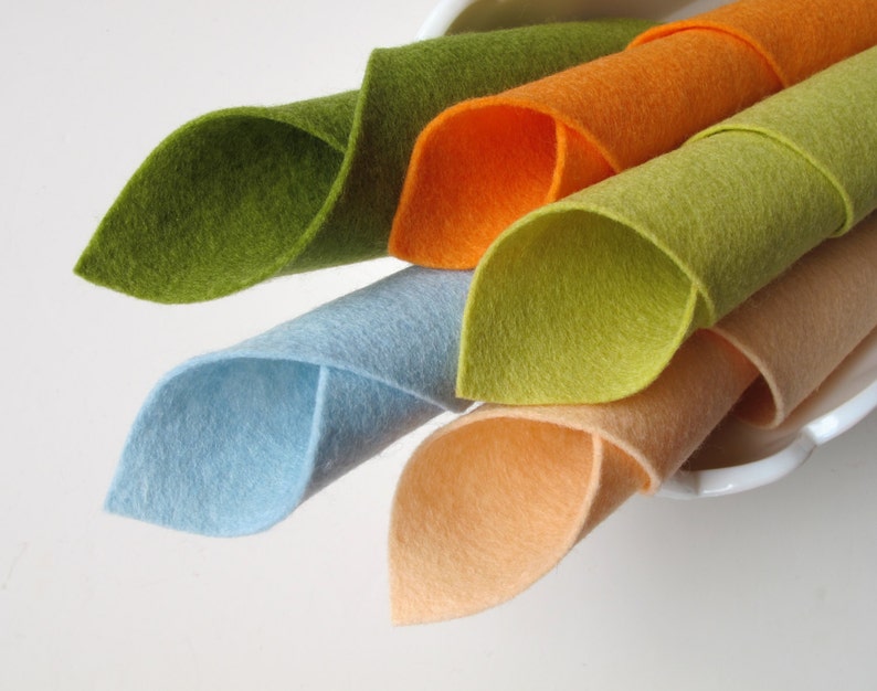 100% Wool Felt, Merino Wool, Fall Watercolors, Melon, Aquamarine, Light Peach, Yellow Green, Avocado, Felt Fabric, Autumn image 2