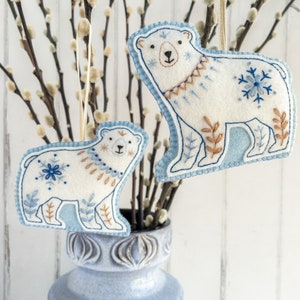 Wool Felt Polar Bear, Ornaments Kit, Pattern Sold Separately, Embroidery, DIY, DMC Floss, Stuffing, Hanging Cord image 3