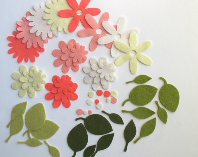 Felt Flowers and Leaves Set Die Cut Scrapbook Hair Clip Etsy