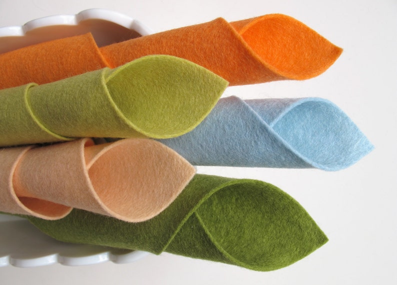 100% Wool Felt, Merino Wool, Fall Watercolors, Melon, Aquamarine, Light Peach, Yellow Green, Avocado, Felt Fabric, Autumn image 4