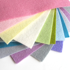 Pastel Felt, Pure Merino Wool, Set of Twelve Sheets, Wool Assortment, DMC Embroidery Floss, Wool Stuffing