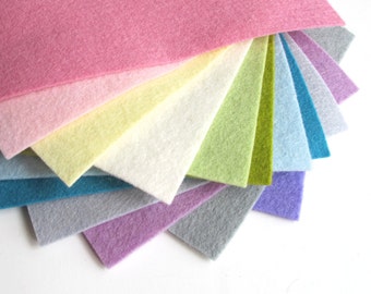 Pastel Felt, Pure Merino Wool, Set of Twelve Sheets, Wool Assortment, DMC Embroidery Floss, Wool Stuffing