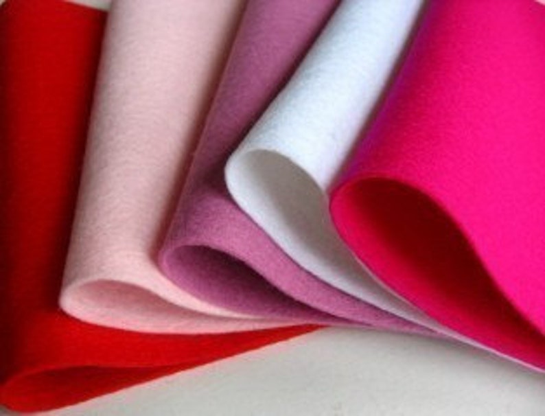 DMC Floss Felt Hearts White Wool Felt Set Rose Pink Red Light Pink Have a Heart Color Story Cerise Valentine Set Applique