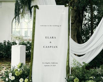 Wedding Welcome Sign, Fabric Wedding Banner – Custom Linen Wedding Sign, Outdoor Ceremony Decor, Minimalist Wedding Entrance Sign