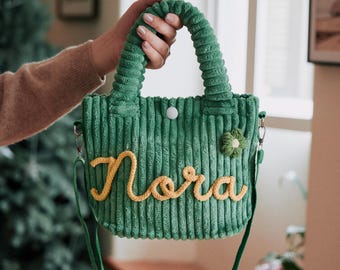 Personalized Mom Tote Bag, Custom Name Corduroy Tote, Grandma Gift Bag, Mother’s Day Gift from Daughter, Cute Everyday Tote