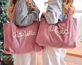 Personalized Corduroy Tote Bag, Custom Name Tote Bag, Embroidered Tote Bag for Women, Cute Everyday Gift Bag, Bridesmaid Tote