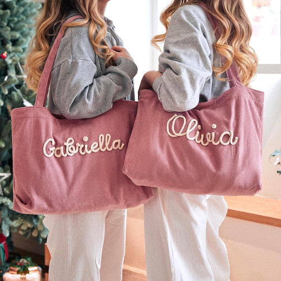 Personalized Corduroy Tote Bag, Custom Name Tote Bag, Embroidered Tote Bag for Women, Cute Everyday Gift Bag, Bridesmaid Tote