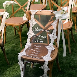 Wedding Memorial Chair Sign, Personalized Lace Reserved Seat Banner, In Loving Memory Chair Drape, Custom for Lost or Absent Loved Ones