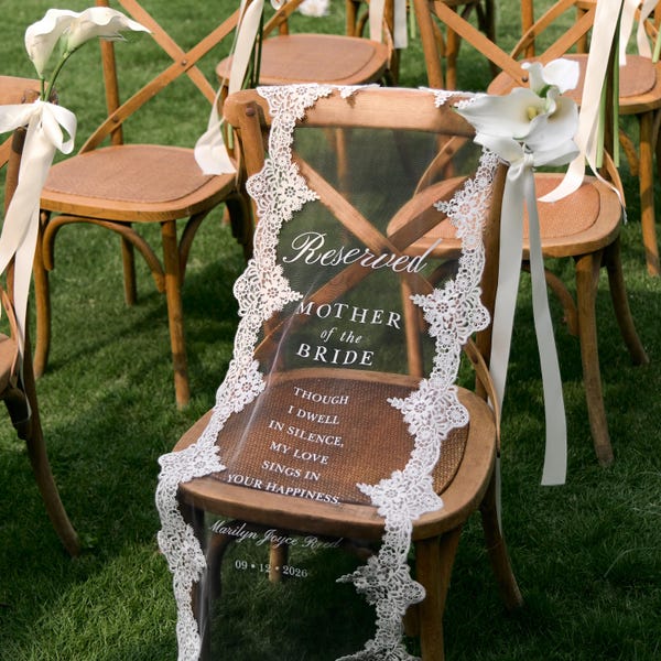Wedding Memorial Chair Sign, Personalized Lace Reserved Seat Banner, In Loving Memory Chair Drape, Custom for Lost or Absent Loved Ones
