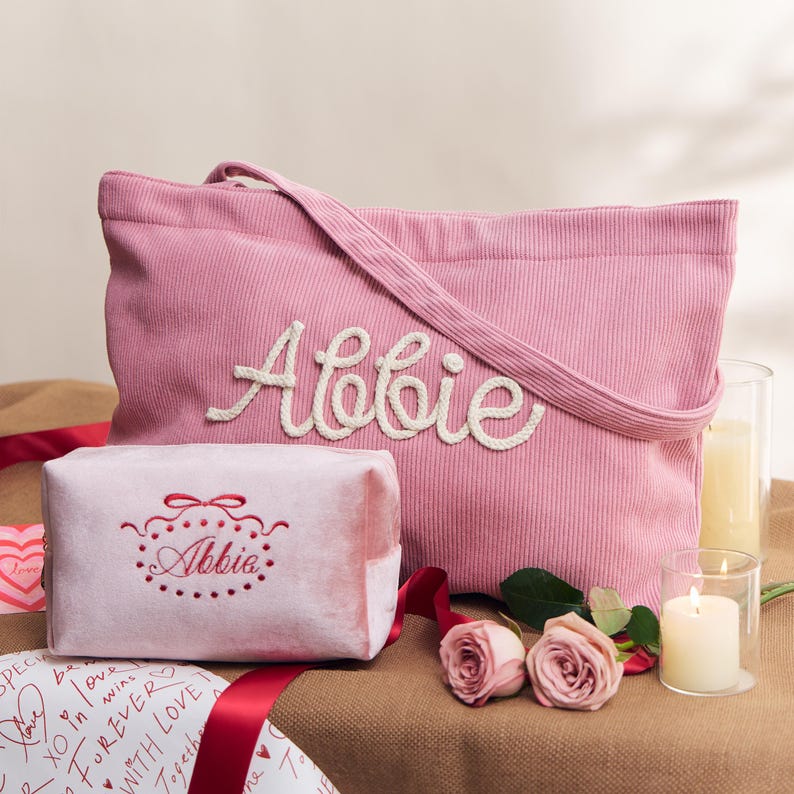 Red Roses Custom Personalized Valentine Tote Bag, Custom Name Corduroy Tote, Galentine ...