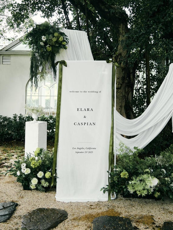 Wedding Welcome Sign, Fabric Wedding Banner – Custom Linen Wedding Sign, Outdoor Ceremony Decor, Minimalist Wedding Entrance Sign