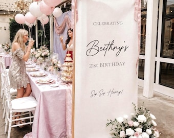 21st Birthday Fabric Sign Personalized Birthday Banner, Custom Name Party Backdrop, Champagne Birthday Decor, Photo Booth Sign,Party Decor